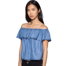 Sexy Off Shoulder Design Women 100% Cotton Denim Shirt Top y camisas mujer vetement femme