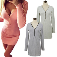 Women Knitted Sweater Dress Solidcolor V-neck Casual Bodycon Dress Long Sleeve Sexy Club Dress Vestidos