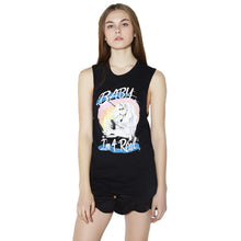 Fashion Women Long T-shirt Cartoon Print O-Neck Sleeveless Casual Loose Tee Shirt Women Tops Black Vestidos