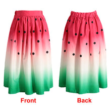 Fashion Women Watermelon Pattern Skirt High Waist A-Line Pleated Skirt Jupes Red Satin Skirt Saia Midi Floral Skirt