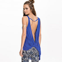 Sexy Women Tank Top Cross Back O Neck Asymmetric Hem Backless Loose Casual Vest Camisole Top Blue/Grey