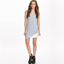 Sexy Women Tank Top Cross Back O Neck Asymmetric Hem Backless Loose Casual Vest Camisole Top Blue/Grey