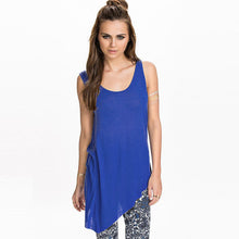 Sexy Women Tank Top Cross Back O Neck Asymmetric Hem Backless Loose Casual Vest Camisole Top Blue/Grey