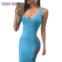 Women Bandage Dress Scoop Neck Low Cut at Back Sexy Party Dresses Sleeveless Side Cutouts Clubwear Light Blue
