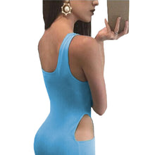 Women Bandage Dress Scoop Neck Low Cut at Back Sexy Party Dresses Sleeveless Side Cutouts Clubwear Light Blue