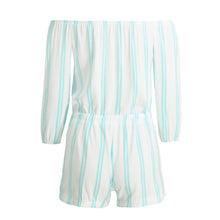 Sexy Off The Shoulder Bodysuit New Fashion Women Mini Playsuits Ladies Blue Striped Long Sleeve Jumpsuits Plus Size