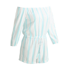 Sexy Off The Shoulder Bodysuit New Fashion Women Mini Playsuits Ladies Blue Striped Long Sleeve Jumpsuits Plus Size