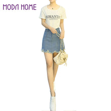 Skirts Womens Denim Skirt A Line High Waist Distressed Raw Hem Front Zipper Short Mini Jean Skirt Blue/Dark Blue