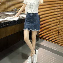Skirts Womens Denim Skirt A Line High Waist Distressed Raw Hem Front Zipper Short Mini Jean Skirt Blue/Dark Blue