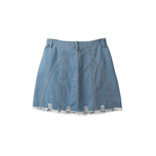Skirts Womens Denim Skirt A Line High Waist Distressed Raw Hem Front Zipper Short Mini Jean Skirt Blue/Dark Blue