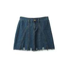 Skirts Womens Denim Skirt A Line High Waist Distressed Raw Hem Front Zipper Short Mini Jean Skirt Blue/Dark Blue
