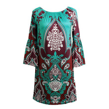 Vintage Women Boho Dress Off Shoulder Floral Print Flare Sleeve Loose Mini Dress Casual Beach Dress Vestisos Green