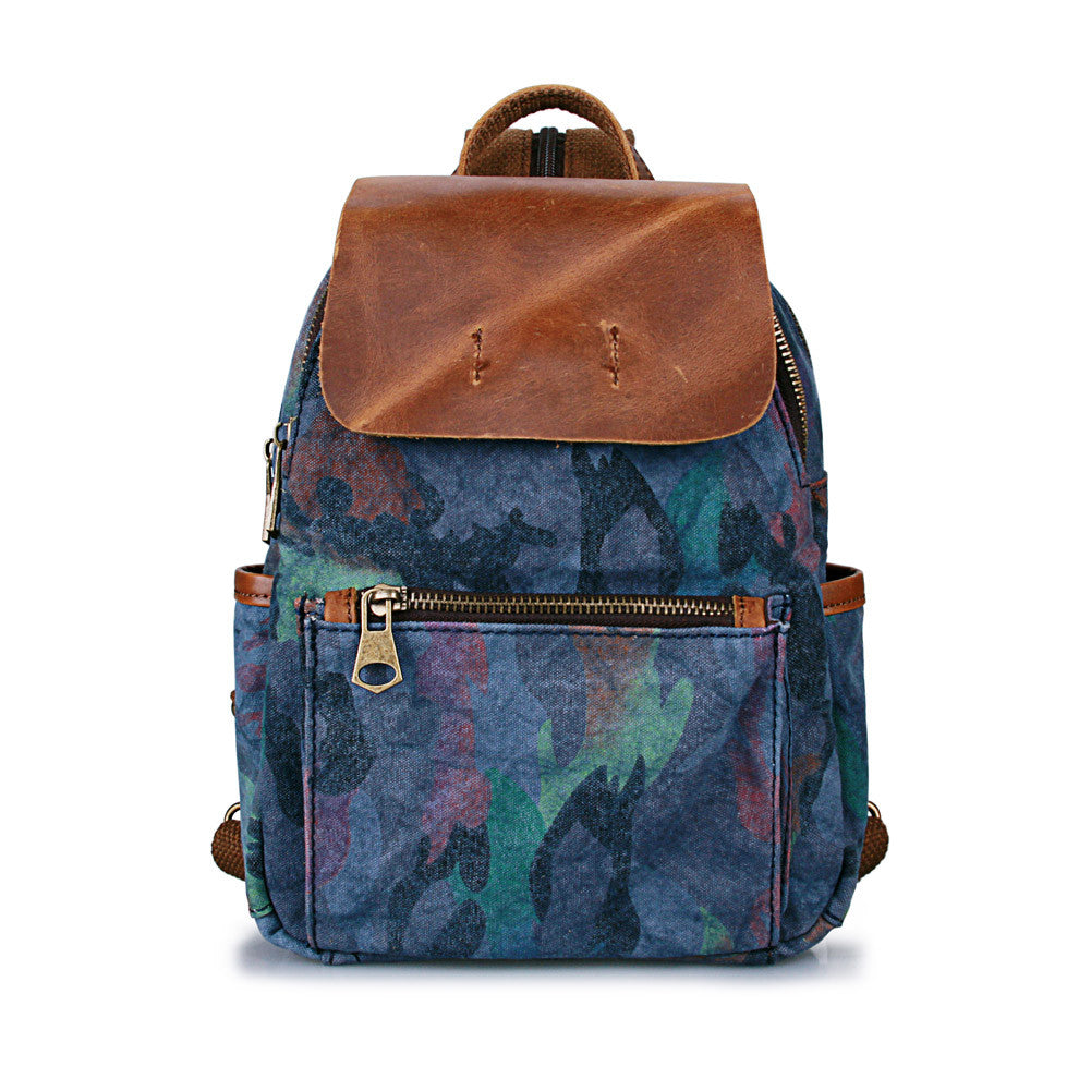 Vintage Women Camouflage Printing Canvas Backpack Leather Retro Small Shoulder Chest Bag Camo Travel Bag Mochila Feminina