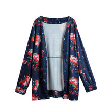 Vintage Women Kimono Cardigan Floral Print Long Sleeve Loose Outerwear Coat Tops Black/Dark Green/Royal Blue Bomber Jacket