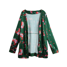 Vintage Women Kimono Cardigan Floral Print Long Sleeve Loose Outerwear Coat Tops Black/Dark Green/Royal Blue Bomber Jacket