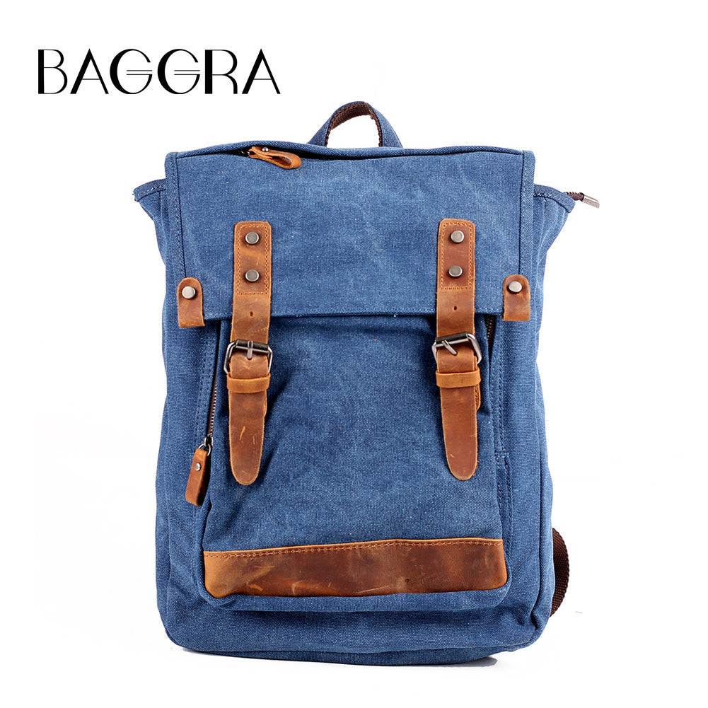 Vintage Women Men Canvas Backpack Crazy Horse Leather Mochila Hombre Large Capacity Retro Satchel School Bag Boys Rucksack