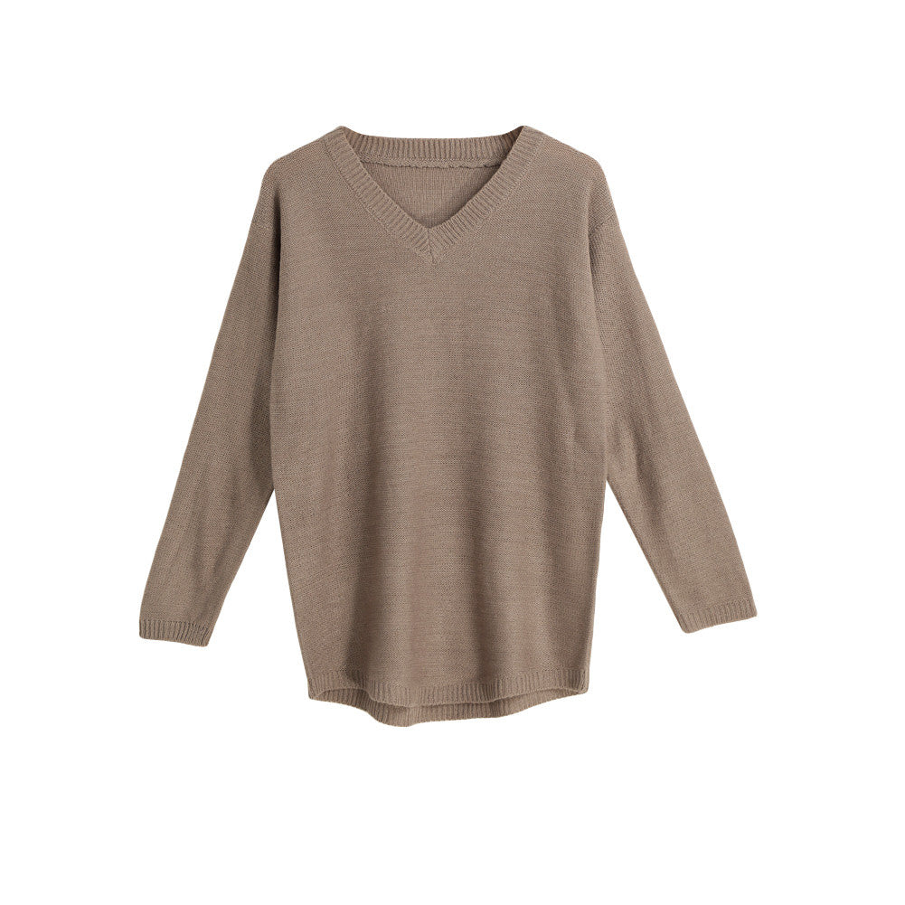 Fashion Women Knitted Sweaters And Pullovers V-Neck Tricot Long Sleeve Casual Knitwear Tops Khaki Roupa Feminina