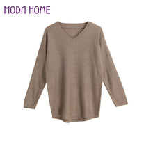Fashion Women Knitted Sweaters And Pullovers V-Neck Tricot Long Sleeve Casual Knitwear Tops Khaki Roupa Feminina