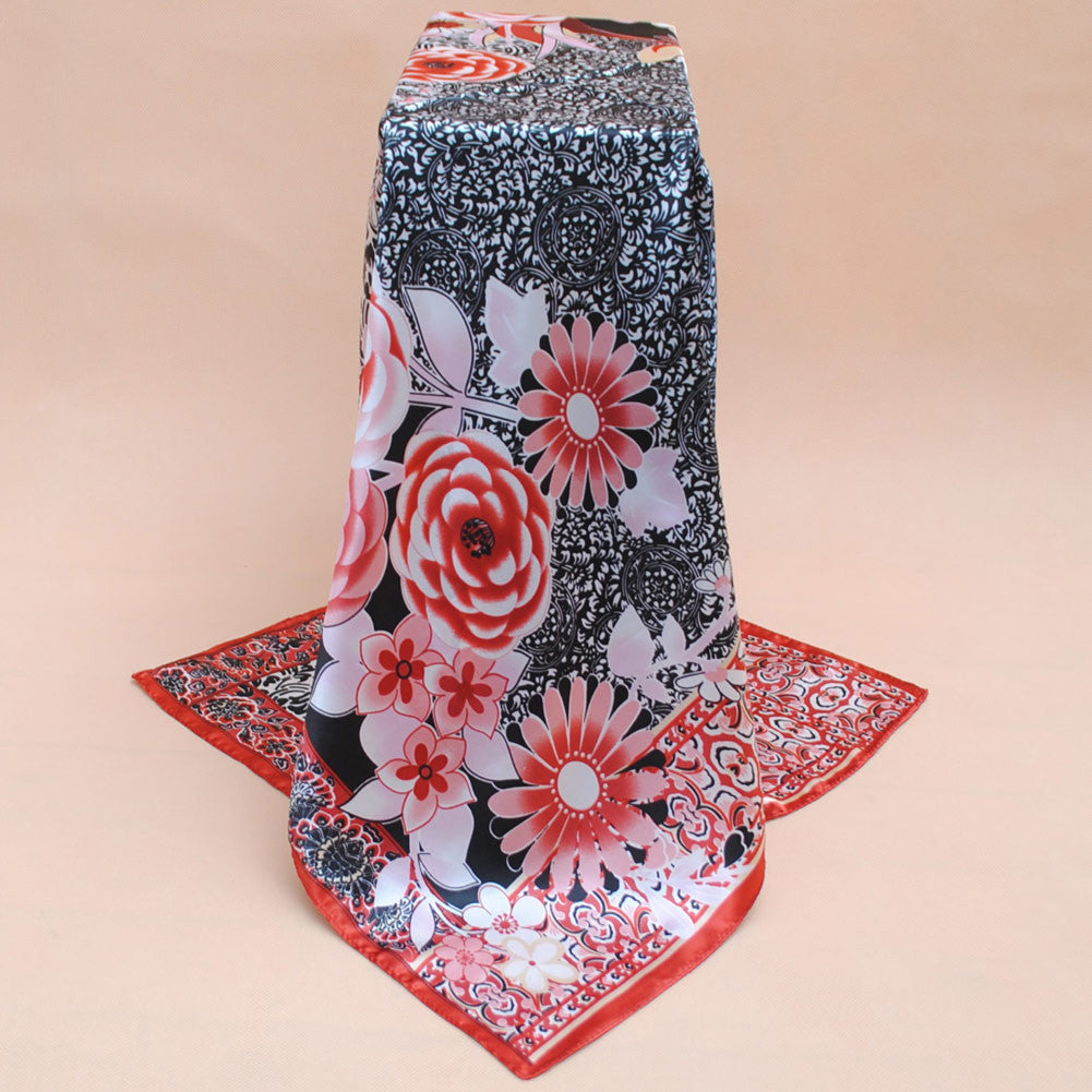 Women Square Satin Kerchief Contrast Ethnic Headband Vintage Shawl Thin Pashmina Bufandas Mujer Shawls and Scarves