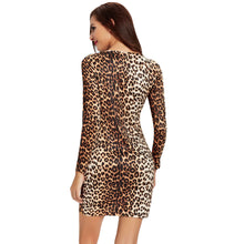 Women Dress Sexy Leopard Print Bodycon Dress Hollow Out Plus Size Long Sleeve Sheath Club Party Mini Dress Vestidos