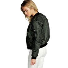 Women Biker Bomber Jacket Short Zipper Slim Coat Women Vintage Outerwear Long Sleeve Tops Black/Dark Green