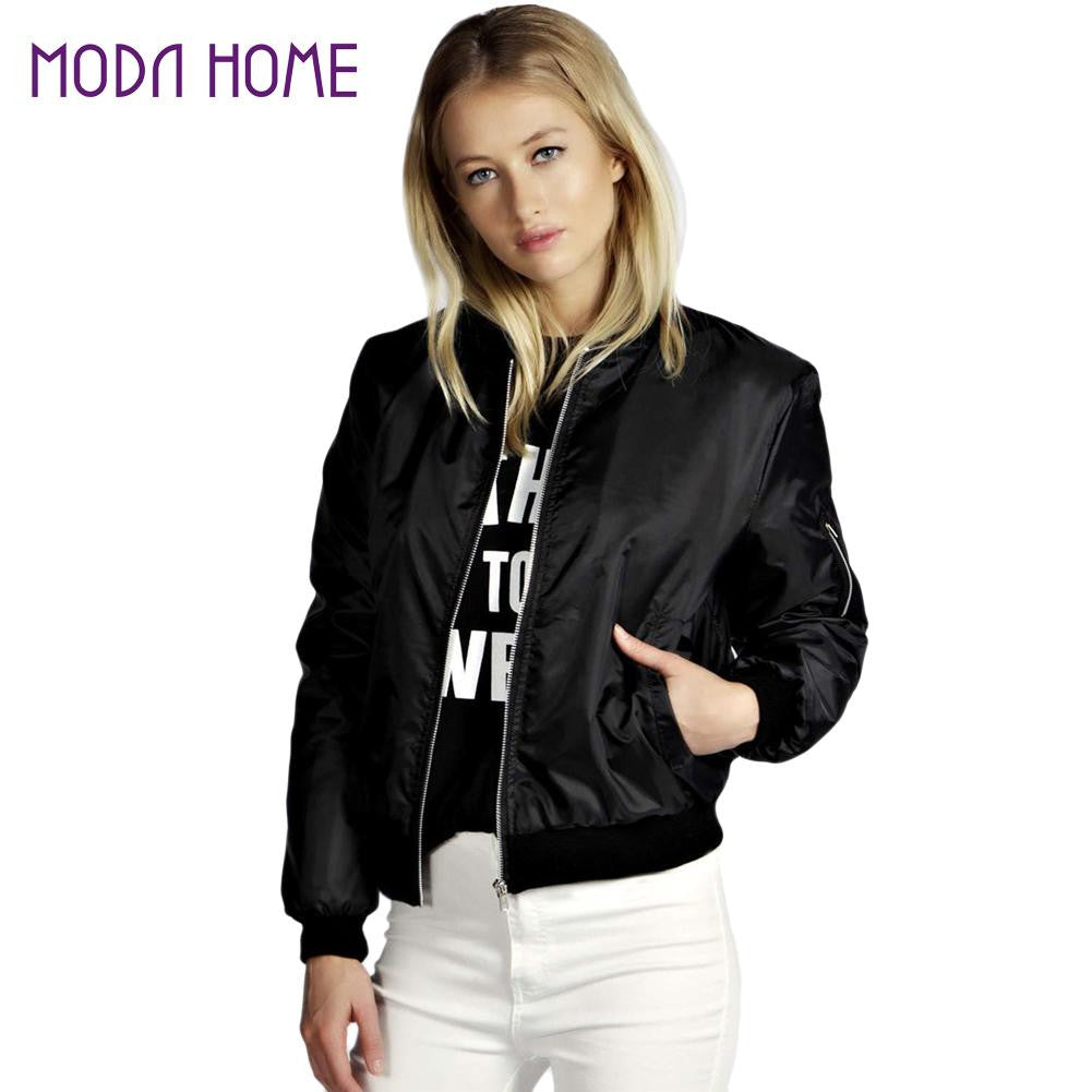 Women Biker Bomber Jacket Short Zipper Slim Coat Women Vintage Outerwear Long Sleeve Tops Black/Dark Green