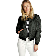 Women Biker Bomber Jacket Short Zipper Slim Coat Women Vintage Outerwear Long Sleeve Tops Black/Dark Green