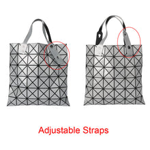 Women Fashion Shoulder Bag Geometric Plaid Foldable Bag Adjustable Handle Casual Tote Bag Grey/White/Black Folding Bags