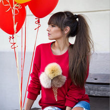 Women Faux fur ball Sweatshirt Pullover 3D Ice Cream Pom Pom Feather Felpe Donna Sudaderas Mujer s m l 6 Colors