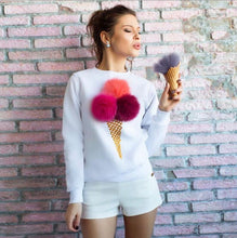 Women Faux fur ball Sweatshirt Pullover 3D Ice Cream Pom Pom Feather Felpe Donna Sudaderas Mujer s m l 6 Colors