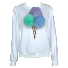 Women Faux fur ball Sweatshirt Pullover 3D Ice Cream Pom Pom Feather Felpe Donna Sudaderas Mujer s m l 6 Colors
