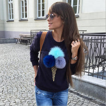 Women Faux fur ball Sweatshirt Pullover 3D Ice Cream Pom Pom Feather Felpe Donna Sudaderas Mujer s m l 6 Colors