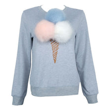 Women Faux fur ball Sweatshirt Pullover 3D Ice Cream Pom Pom Feather Felpe Donna Sudaderas Mujer s m l 6 Colors