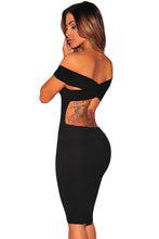 Women Off The Shoulder Dress Runway Charcoal Crisscross Back Short Sleeve Slim Bodycon Dress Sexy Club Vestidos