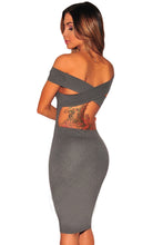 Women Off The Shoulder Dress Runway Charcoal Crisscross Back Short Sleeve Slim Bodycon Dress Sexy Club Vestidos