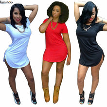 Women Sexy Tops Vestidos Casual Short Sleeve Solid Side Slit T Shirt Party Bodycon Mini Night Club Dresses Plus Size
