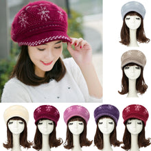 Women Knit Hat Beanie Snowflake Contrast Snow Ski Brim Cap Warm Faux Hat Fur Pompom Woman Bonnet Ladies Cap