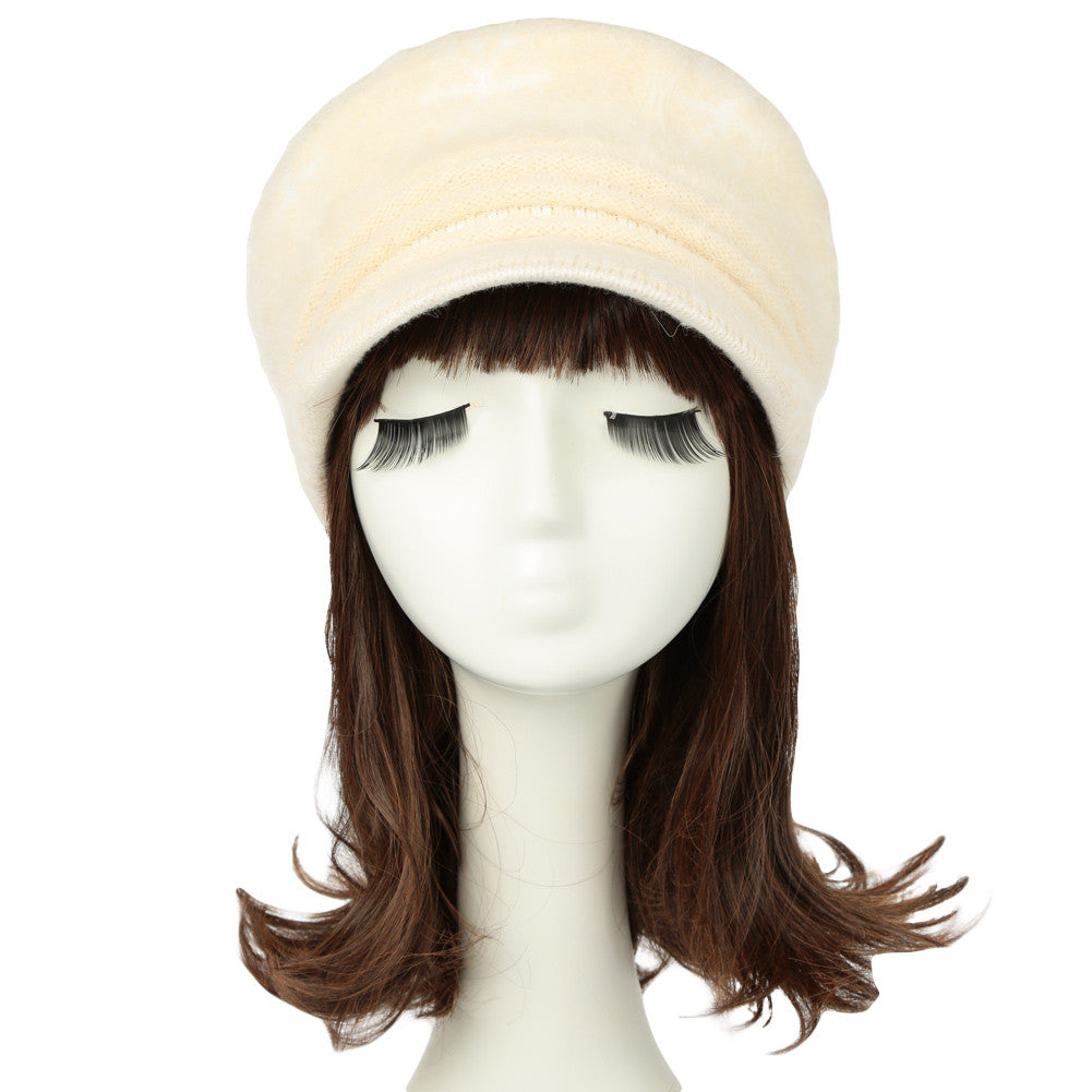Women Knit Hat Beanie Snowflake Contrast Snow Ski Brim Cap Warm Faux Hat Fur Pompom Woman Bonnet Ladies Cap