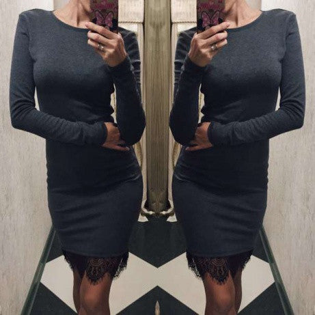 Women casual vestidos de fiesta Elegant lace solid bodycon dress Christmas evening party long sleeve dress