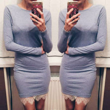 Women casual vestidos de fiesta Elegant lace solid bodycon dress Christmas evening party long sleeve dress