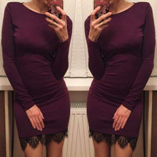 Women casual vestidos de fiesta Elegant lace solid bodycon dress Christmas evening party long sleeve dress