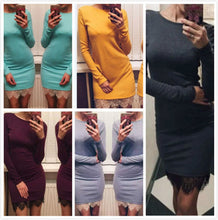 Women casual vestidos de fiesta Elegant lace solid bodycon dress Christmas evening party long sleeve dress