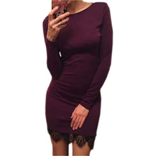 Women casual vestidos de fiesta Elegant lace solid bodycon dress Christmas evening party long sleeve dress