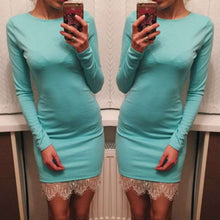 Women casual vestidos de fiesta Elegant lace solid bodycon dress Christmas evening party long sleeve dress