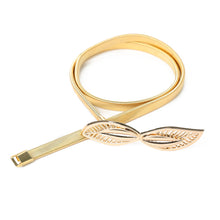 Womens Metal Waist Belt Chain For Dress Leaf Pattern Hollow Out Elastic Slim Elegant Belt Band Gold/Sliver Ceinture Femme