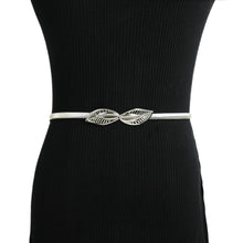 Womens Metal Waist Belt Chain For Dress Leaf Pattern Hollow Out Elastic Slim Elegant Belt Band Gold/Sliver Ceinture Femme