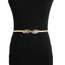 Womens Metal Waist Belt Chain For Dress Leaf Pattern Hollow Out Elastic Slim Elegant Belt Band Gold/Sliver Ceinture Femme