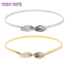 Womens Metal Waist Belt Chain For Dress Leaf Pattern Hollow Out Elastic Slim Elegant Belt Band Gold/Sliver Ceinture Femme