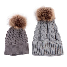 2pcss  Baby & Mother Knitted Cotton Hat Family Boy Girl Toddler Adult Cute Crochet Beanies Fur Ball Kids Hats for Caps