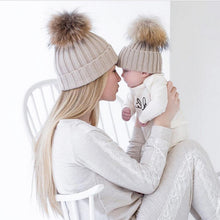 2pcss  Baby & Mother Knitted Cotton Hat Family Boy Girl Toddler Adult Cute Crochet Beanies Fur Ball Kids Hats for Caps